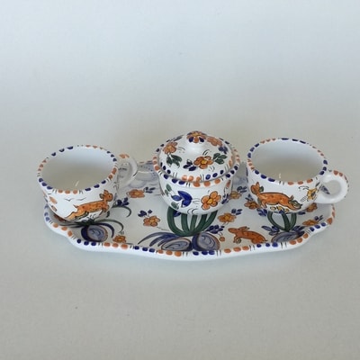 Ceramiche d-Arte di Albisola - Servizio caffè per due più zuccheriera. Maiolica